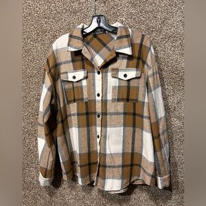 Women's Plaid Flannel Shirt Brown and Cream